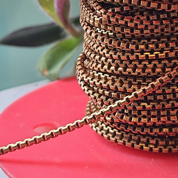RESTOCKED! Vintage Box Chain ~ Solid Brass Small Chain ~ Unique Brass Box Chain - Minimalist style chain ~ sold by the foot