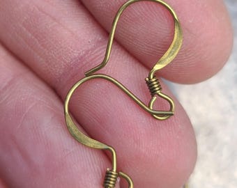 Antique Brass Hammered French Ear Wires with Wire Wrap Hooks Earring Brass Ox Euro Wires Findings - jewelry making supplies ~ 20 pcs ~ USA