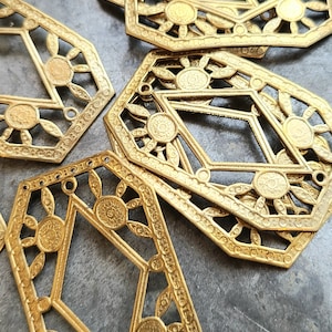 Vintage Gold Plated Brass Stamping• Art Deco style, Retangular Blank, Metal Blank, Buckle Design, American Manufacturer,  VS108