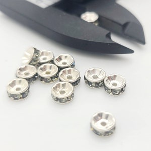 20 Vintage Swarovski Rhinestone Rondelles ~ silvertone rhondelle ~ Black Diamond 5mm, 7mm VF130 image 6