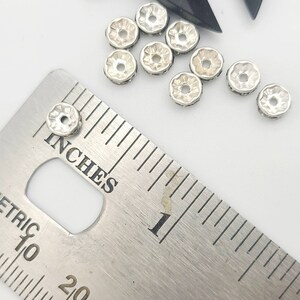 20 Vintage Swarovski Rhinestone Rondelles ~ silvertone rhondelle ~ Black Diamond 5mm, 7mm VF130 image 10