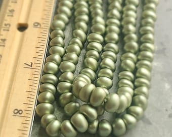 Vintage Japanese Glass Pearl Baroque Pebbles, Pale Green, Sage Green, Whole strand, 16" 82 beads ~ Miriam Haskell Supplier