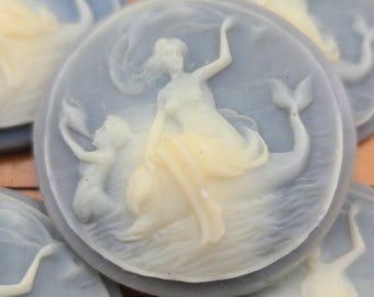 Rare Antique Japanese Resin Cabochon, 1940s occupied Japan, Mermaid Cameo, Woodland Nymph, Fairy, Fantasy Cabochon, Flat Back, 35mm VJP124