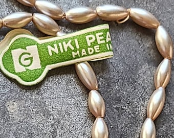 Vintage Masterstrand Japanese Niki Rice Pearl ~ Glass Rice Pearl from Haskell Supplier ~ terminated ends ~ over 125 beads 6mm x 3mm ~ 30"!