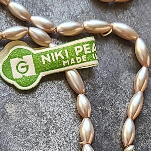 Vintage Masterstrand Japanese Niki Rice Pearl ~ Glass Rice Pearl from Haskell Supplier ~ terminated ends ~ over 125 beads 6mm x 3mm ~ 30"!