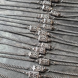 Vintage Chain Extender with Art Deco Clasp ~ Rhodium plated ~ silver plated chain two 6&quot;chain segments with working filigree box clasp