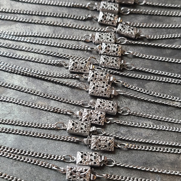 Vintage Chain Extender with Art Deco Clasp ~ Rhodium plated ~ silver plated chain two 6"chain segments with working filigree box clasp