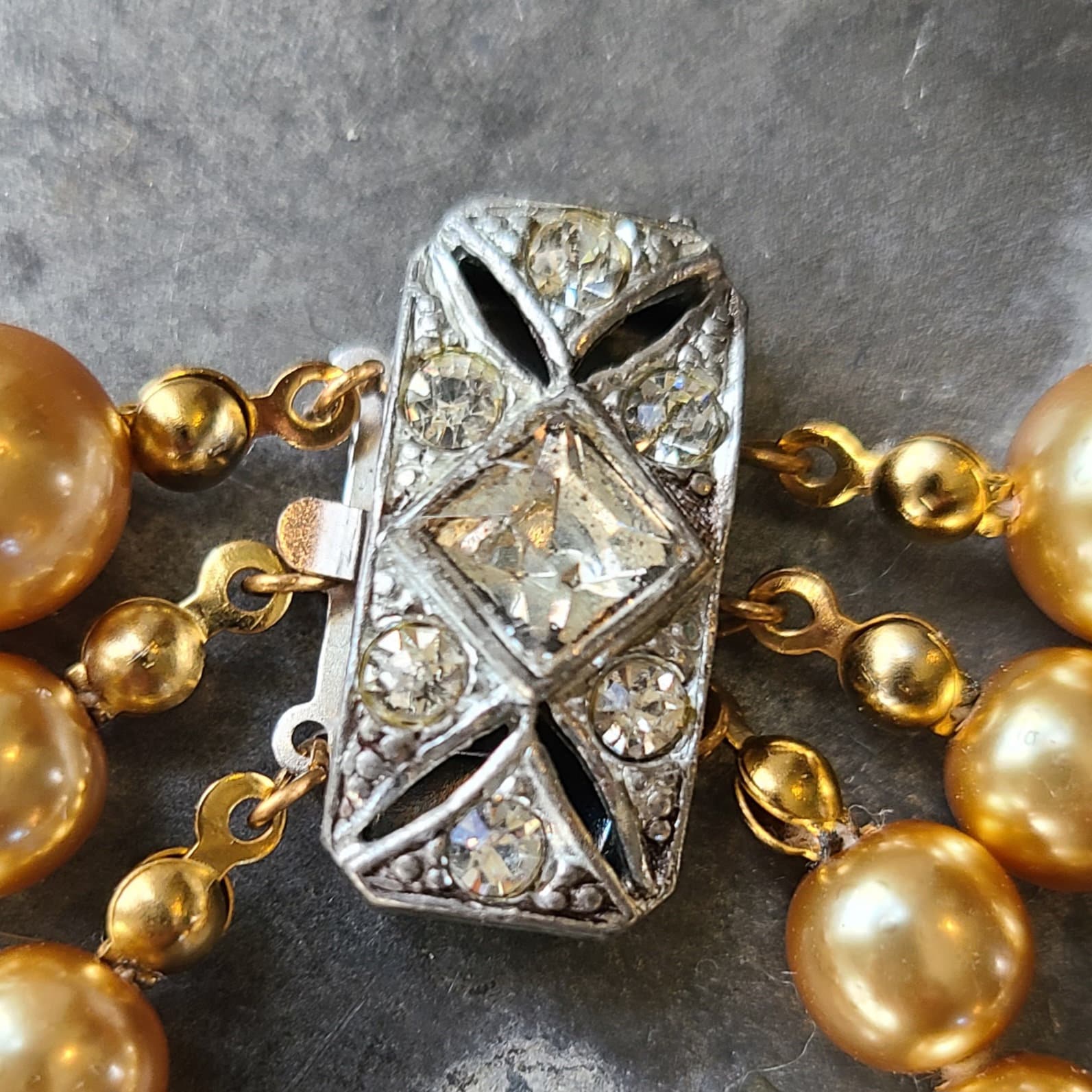 Vintage, Art Deco, Rhinestone Paste Rhodium Plated Box Clasp for Pearls ...