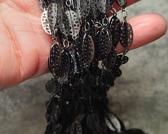 Vintage Chain ~ Filigree Style Matte Black ~ Graphite ~ High Quality Latern Style ~ Textured oval 3D links