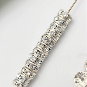 7 mm, 12 pieces, Vintage Rhinestone Rondelles ~ silvertone clear rhinestone rhondelle ~ Vintage Swarovski Rondelle