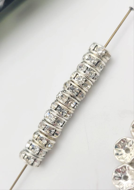20 Vintage Swarovski Rhinestone Spacer Rondelles ~ silvertone AB clear rhinestone rhondelle spacer ~ 7mm Rondelle VF131