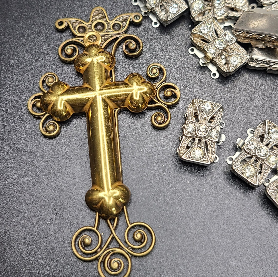 Clasp Cross Pattern Pristine Vintage Art Deco Rhinestone Paste Box Clasp, Triple or Four ...