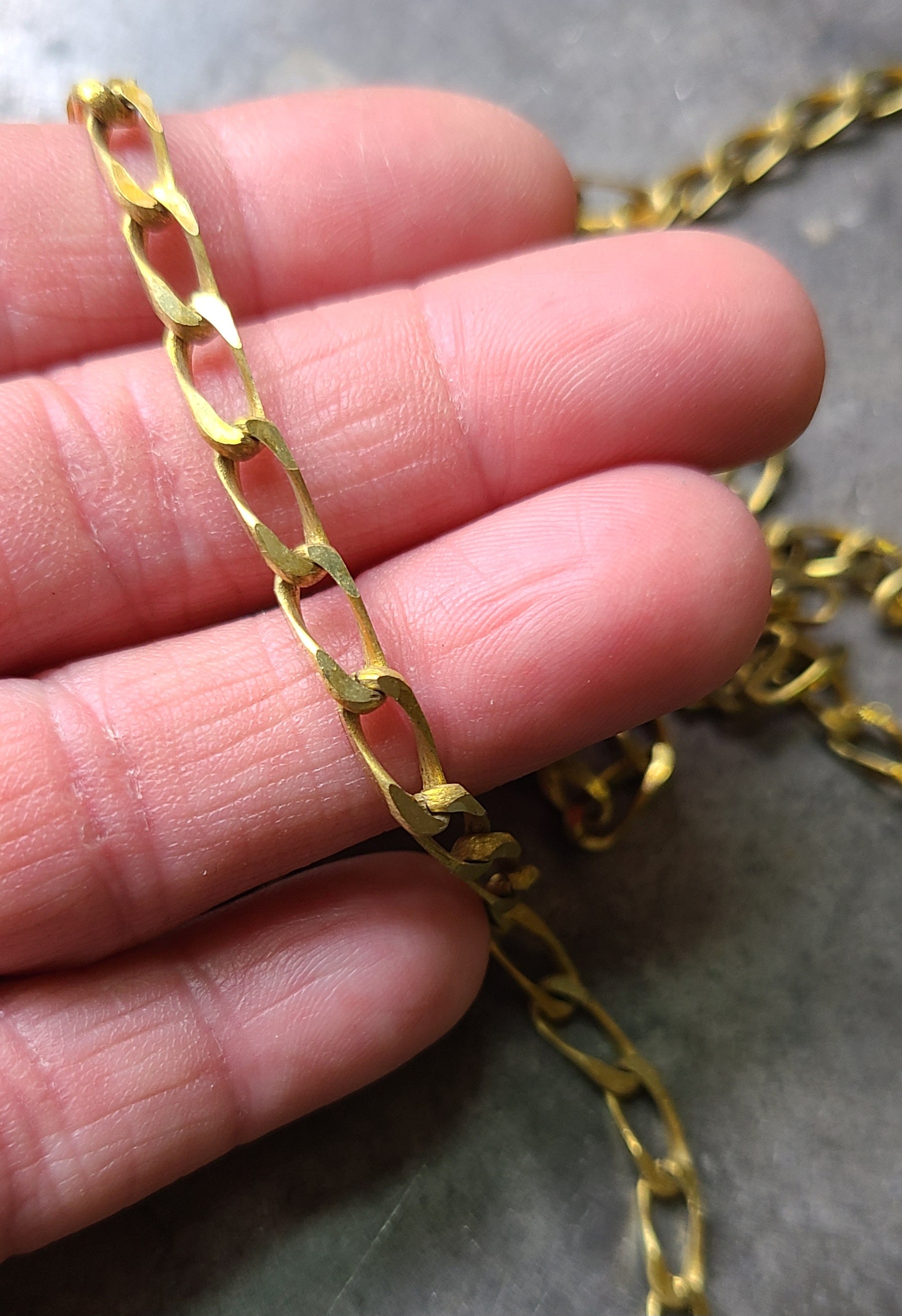 Vintage 1980's Merlite (M) Designer Flat Chain Textured Gold