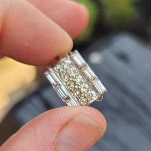 Super Sparkly, Vintage Art Deco Bauguette Rhinestone, Paste silver Box Clasp, Double Strand Box Clasp Silver and Rhinestone VC108