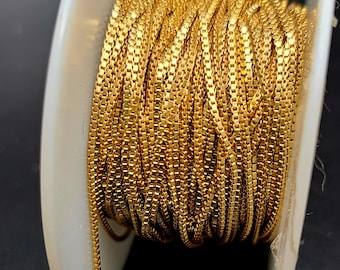 Dainty 14k Gold Box Chain, Gold plated Stainless Steel 1mm Chains for Jewelry Making, Chain Findings, Craft Supplies, Unfinished