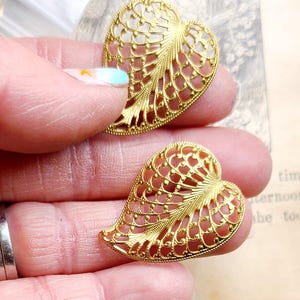 Miriam Haskell Gold Plate LEAF Stamping ~ Filigree Front of Clip Earrings, Unsigned Haskell 60s ~ Haskell Restoration - Light Gilt, HGF121