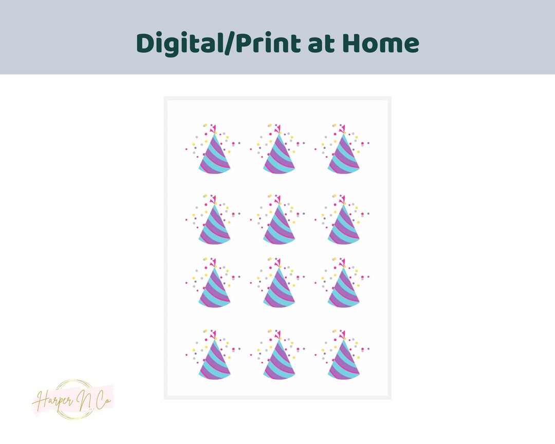 Printable Party Hat Stickers Printable PDF Print at Home - Etsy