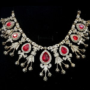 Turkish Handmade Hurrem - Classic Ottoman Style Ruby Necklace With Rhinestones