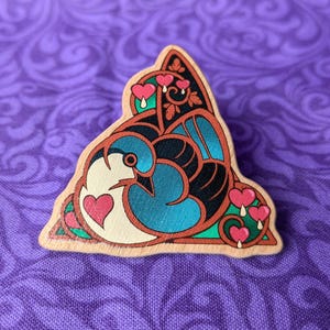 bleeding heart dove wooden pin