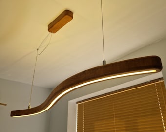 Handmade Oak LED Chandelier: Modern Minimalist Wood Pendant Light
