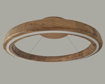 Handcrafted Oak Wood LED Ceiling Light - Round Wooden Chandelier