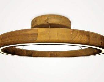 Ivylux Handcrafted Walnut Wooden LED Ceiling Flush Mount Lamp with Dimmable Warm Light