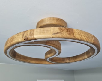 Oak Wood LED Pendant Light: Modern Scandinavian Hanging Lamp