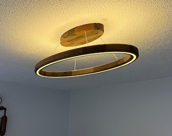 Wooden Oval LED Pendant Light - Walnut or Oak - Flush Mount Handmade in UK,