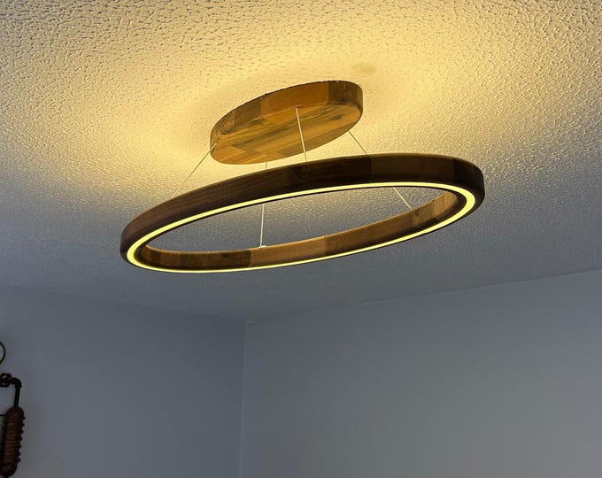 Wooden Oval LED Pendant Light - Walnut or Oak - Flush Mount Handmade in UK,