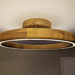 Ivylux Handcrafted Walnut Wooden LED Ceiling Flush Mount Lamp with Dimmable Warm Light