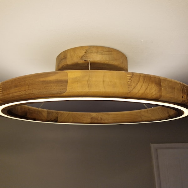 Ivylux Handcrafted Walnut Wooden LED Ceiling Lamp with Dimmable Warm Light