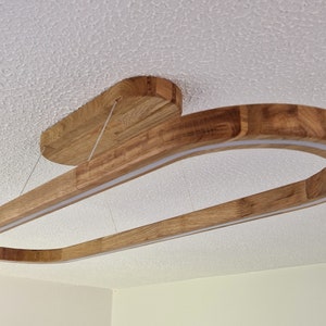 Modern Oak Wood Ceiling Led Light, Elegant High-quality Handcrafted Alexa Integrated Direct Indirect Light For Living Room, Dining Room