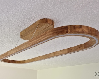Moderne Eichenholz Decke Led Licht, Elegante Hochwertige Handgefertigte Alexa Integrierte Direkte Indirekte Licht für Wohnzimmer, Esszimmer