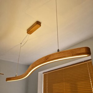Handmade Oak LED Chandelier: Modern Minimalist Wood Pendant Light