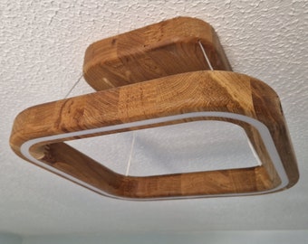 Ivylux Handcrafted Oak Wooden LED Ceiling Square Lamp with Dimmable Warm Light