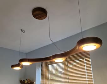 Walnut Wooden Pendant Light for Dining Room, GX53 Led Suspension Chandelier