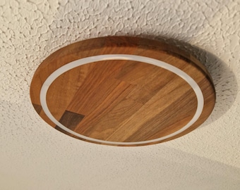 Flush Mount Ceiling Bathroom Light Fixture, Solid Walnut wood, Warm White LED Dimmable
