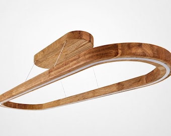 Oak Wood Modern Ceiling Led Light, Handcrafted Alexa Integrated Direct Indirect Light
