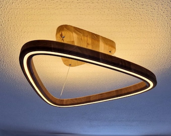 Wooden Ceiling Light Fixture Pendant, Handmade Oak Wood LED, Dimmable Option
