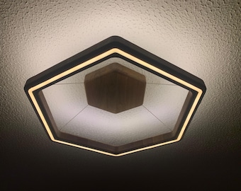 Ivylux Handcrafted Walnut Wooden Ceiling Lights LED with Dimmable Warm Light Hexagon