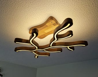 Wooden Pendant Light, Solid Walnut, Direct and Indirect, Adjustable Suspension, Dimmable LED lamp