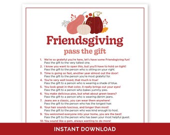 Friendsgiving Pass The Gift Game, Printable Pass The Present Friendsgiving Game,  Icebreaker Activity for a Thanksgiving Party with Friends.