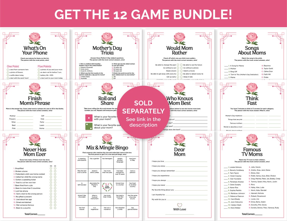 Mother's Day Trivia Games Bundle, Printable Mothers Day Trivia, Famous ...