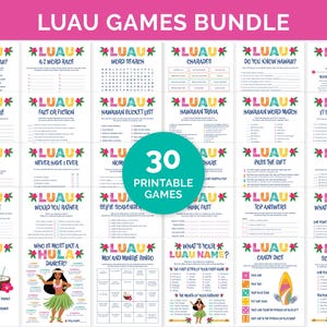 Luau Games Bundle, Hawaiian Theme Summer Party Games, Aloha Games for a Tiki Party, Luau Party Games for Kids & Adults, Luau Birthday Games.