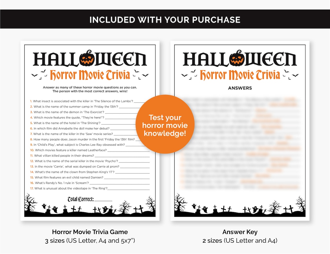 Slasher Trivia Halloween Horror Movie Trivia Game, Printable Spooky Quiz With Answers ...