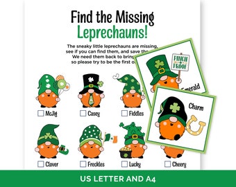 St. Patrick's Day Scavenger Hunt, Printable Find the Missing Leprechauns, Hide-and-Seek Game for Kids & Families. Indoor Home Treasure Hunt.