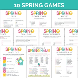 Frühlingsspiele-Bundle, druckbare Frühlingspartyspiele für Kinder, Jugendliche und Erwachsene, Frühlingsklassenzimmeraktivitäten, Frühlingsthemenspiele für Senioren.