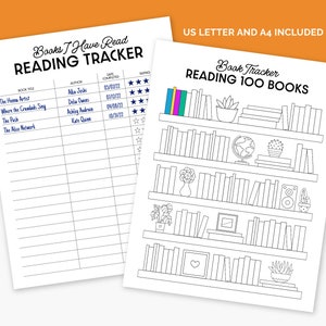 Paquete imprimible de seguimiento de lectura y seguimiento de libros, desafío de 100 libros y registro de lectura imprimible para los libros que lee, carta EE. UU. y A4