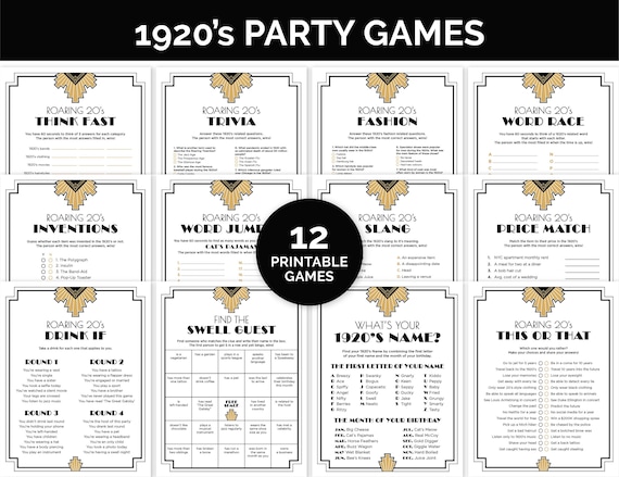 1920s Party Games, Printable Games Bundle for a Roaring Twenties Party, Games for a Great Gatsby 100th Birthday Party, 20's Trivia Games.