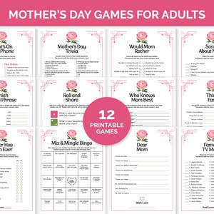 Mother&#39;s Day Games for Adults, Printable Games Bundle for a Mother&#39;s Day Party, Mothers Day Brunch Activities, Family Games to Celebrate Mom